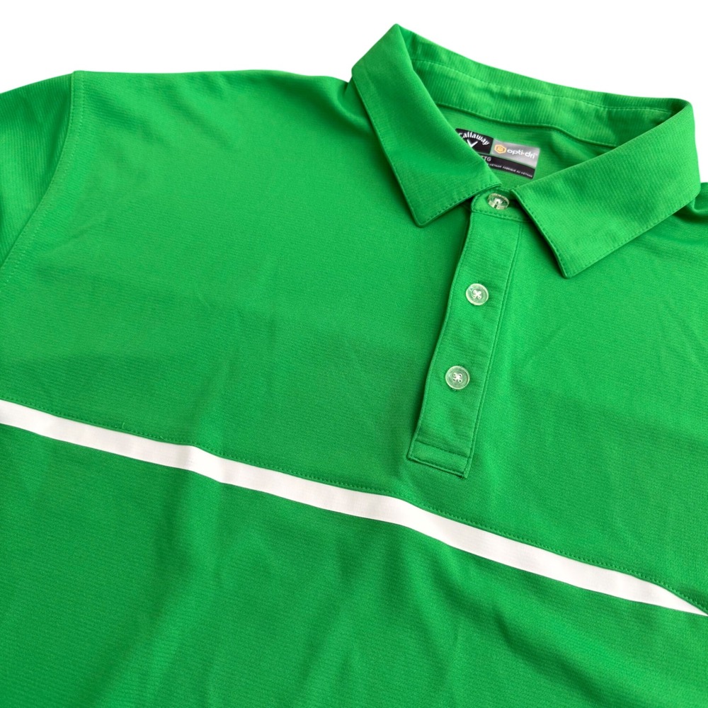 Callaway Mens XXL Opti-Dri Golf Polo Shirt Green White Stripe Performance